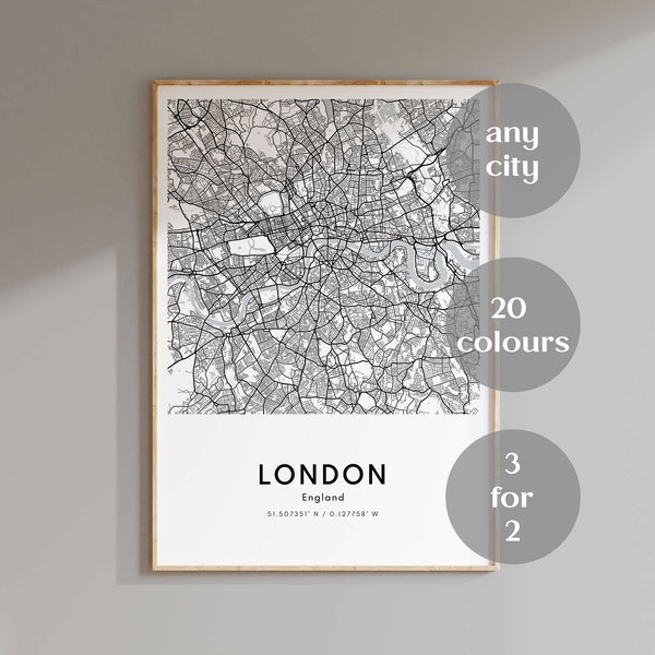 London City Map Print, Custom Map Print, Any City Poster, Personalised Map Art, Travel Poster, Gift For Home, Modern London City Map Poster