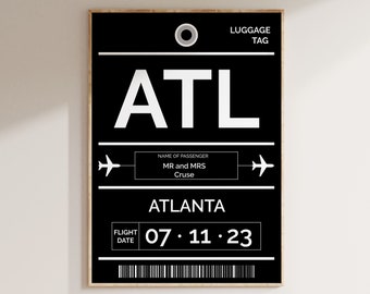 Stampa personalizzata del codice aeroportuale: poster da viaggio con etichetta per bagaglio personalizzata