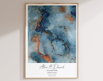 Personalised Star Map Print, Couples Special Date, When We Met, The Night Sky, Stars Above Map Poster, First Kiss Print, First Date Gift