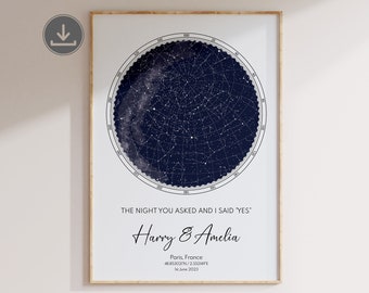 Impresión personalizada de mapa estelar: regalo de boda o compromiso personalizado (descarga digital)