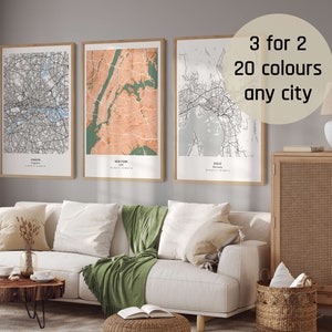Custom Any City Map Prints, Personalised Wall Art, Posters 3 for 2 Offer, Any City Travel Map Print, Map Posters, Personalised Gift For Home