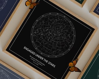 Personalised Engagement Gift – The Exact Stars From The Night We Got Engaged, Glow In The Dark Star Map, Engagement Gift Wedding Keepsake