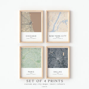 Set of 4 Custom Map Print, Personalized City Map Prints, Any Location, Custom Wall Art, Unique City Poster Gift, Any Hometown Location