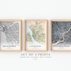 Set Of 3 Custom Maps, City Map Prints, Custom Map Print, Custom Any Location, Personalized Map Print, City Poster Wall Art, City Map Gift