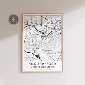 Man Utd Old Trafford Stadion Karte Druck, druckbare Football Club Kunst, Fußball Geschenk für Papa, Man Utd Fan Dekor, Stadion Karte Druck