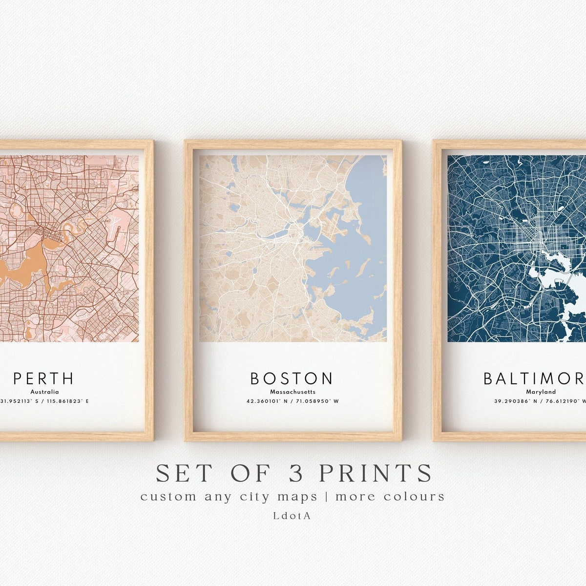 Set of 3 Custom City Map Prints - Etsy