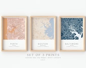 Set of 3 Custom Maps, City Map Prints, Custom Map Print