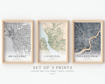 Set Of 3 Custom Maps, City Map Prints, Custom Map Print, Custom Any Location, Personalized Map Print, City Poster Wall Art, City Map Gift