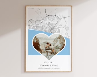 Personalized Engagement Map Photo Print: Custom Couple Gift, First Christmas Engaged