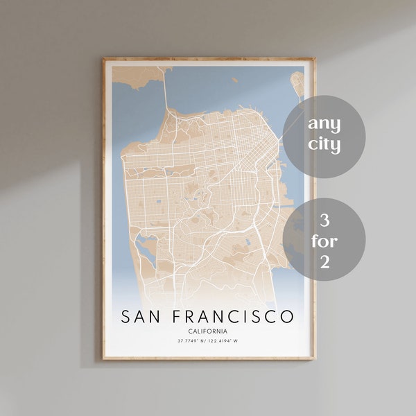 Custom Map Prints, San Francisco Map Print or Any City Print, City Map, Travel Poster, Custom Any Map Print, Home Town Map, Gift For Home