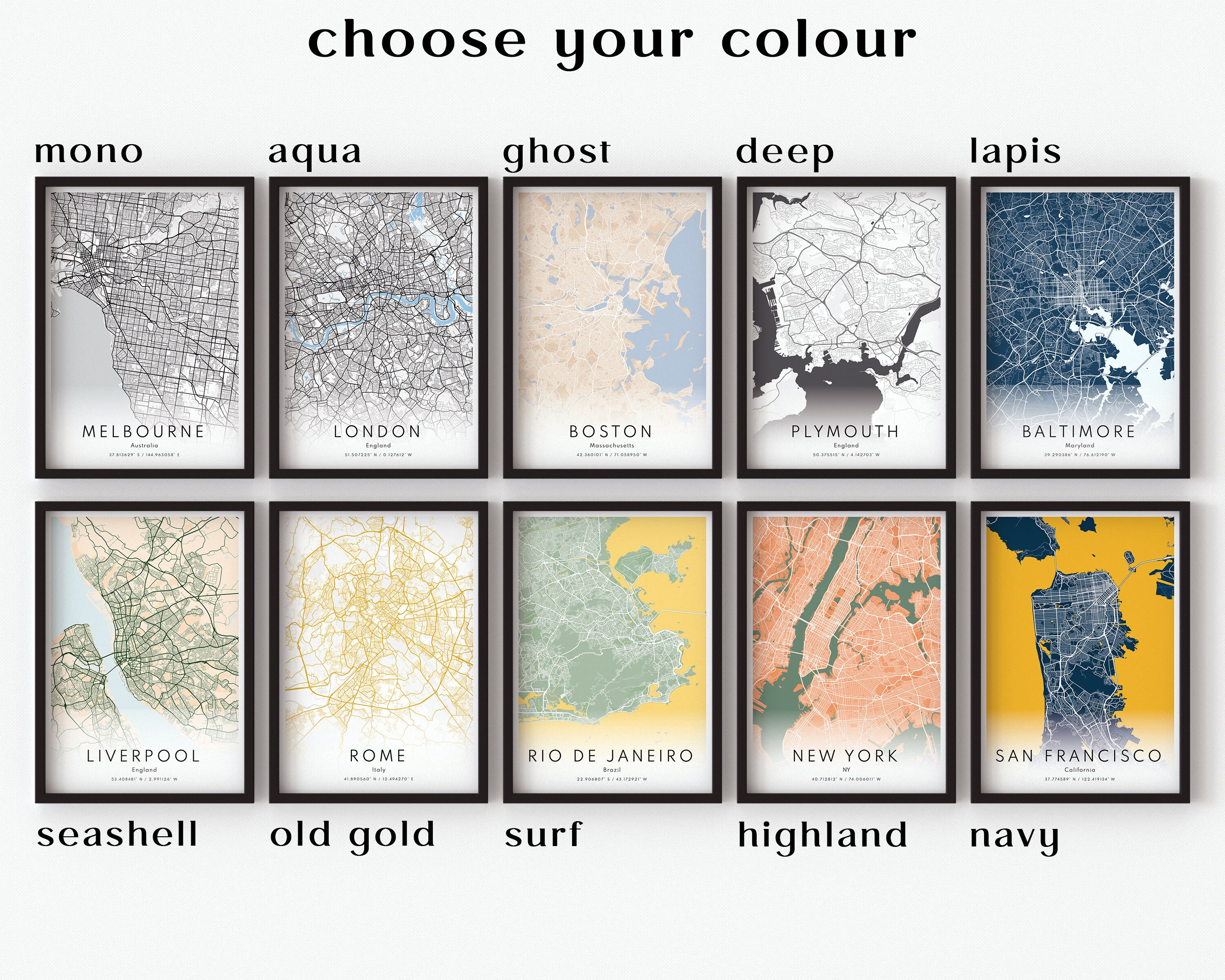 Etsy Color Map Digital Custom Map Prints, Any Location, Digital City Map, Printable ...