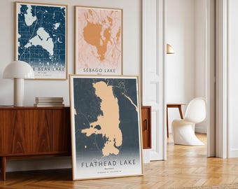 Personalised Lake Map Print, Custom Location, Modern Wall Decor, Traveller Wall Art, Lakehouse Cabin Decor Lake Gift