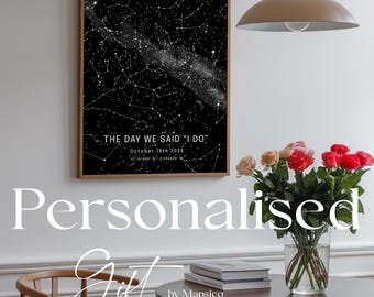 Personalized Star Map Print – Custom Night Sky Poster, Anniversary Gift, Wedding Date Constellation, 1st Anniversary Gift