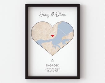 Mappa di coppia personalizzata: regalo di fidanzamento, stampe di mappe di qualsiasi luogo, stampa di città, mappa di città, mappa dell'amore, regalo per il primo appuntamento