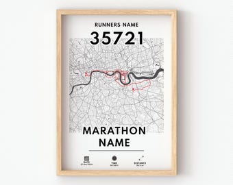 Personalised Marathon Map • Custom Race Route Print • Marathon Finisher Gift • Running Wall Art • Race Day Keepsake for Runners Running Map
