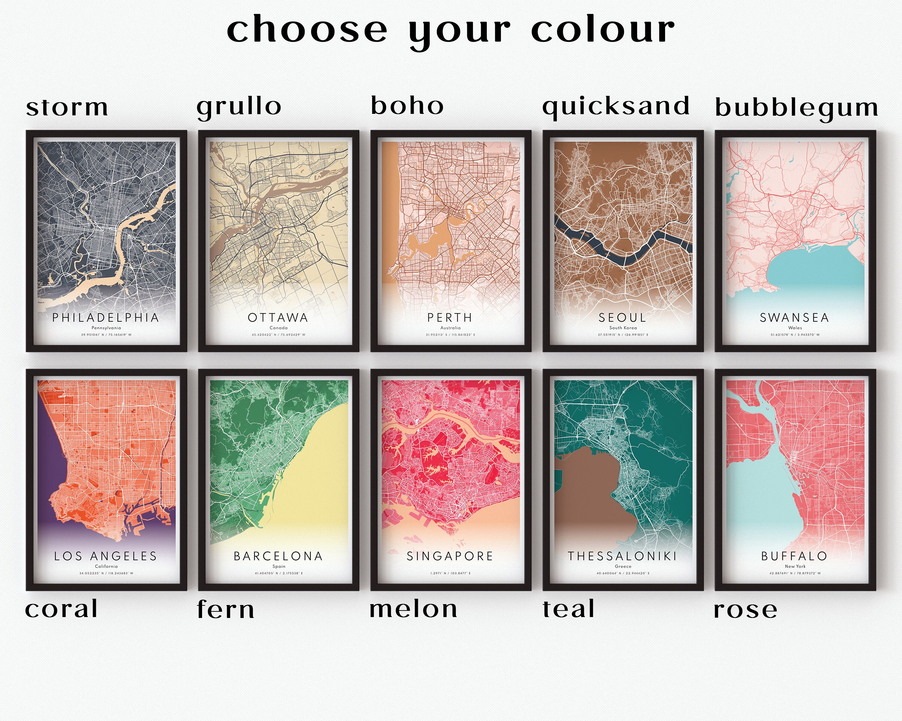 Etsy Color Map Digital Custom City Maps, Any City Map Hometown Print, Personalized ...