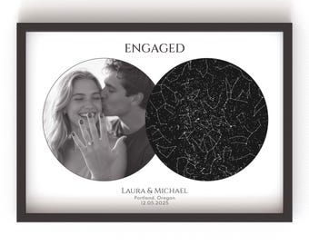 Personalized Engagement Gift for Couple • Star Map with Photo • Custom Night Sky Print • Anniversary Gift for Her or Him