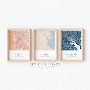 Set Of 3 Custom Maps, City Map Prints, Custom Map Print, Custom Any Location, Personalized Map Print, City Poster Wall Art, City Map Gift image 12