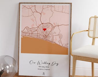 Personalised Wedding Map Print & Frame • Anniversary Gift • Custom Couple Keepsake