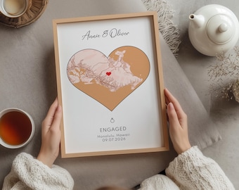 Custom Engagement Map Print – Personalized Engagement Gift for Couple, Engagement Location Art, Proposal Map Print, Gift for Engaged Couple