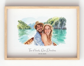Custom Watercolor Portrait • Gift for Her• Couple Proposal Drawing • Boyfriend Gift • Girlfriend Birthday Gift (Digital Download)