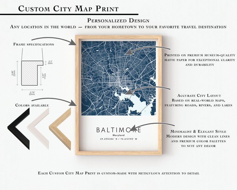 Set Of 3 Custom Maps, City Map Prints, Custom Map Print, Custom Any Location, Personalized Map Print, City Poster Wall Art, City Map Gift image 11