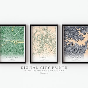 Mapas digitais personalizados da cidade, impressão de mapa de qualquer cidade, presente impresso personalizado, mapa personalizado, arte de decoração para escritório em casa, presente de inauguração de casa