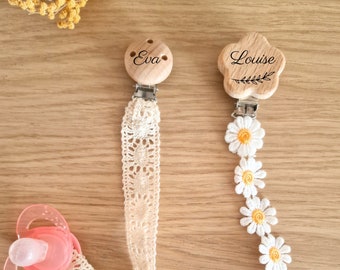 Personalized beige lace pacifier clip