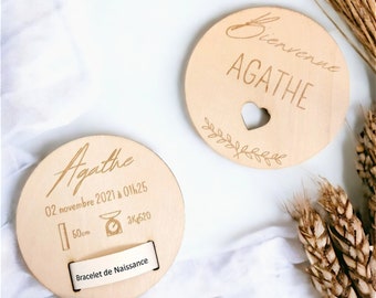 Carte de naissance en bois / Carte de bienvenue et bracelet de naissance