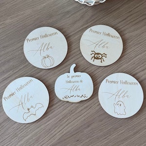 Carte en bois premier Halloween prénom personnalisé