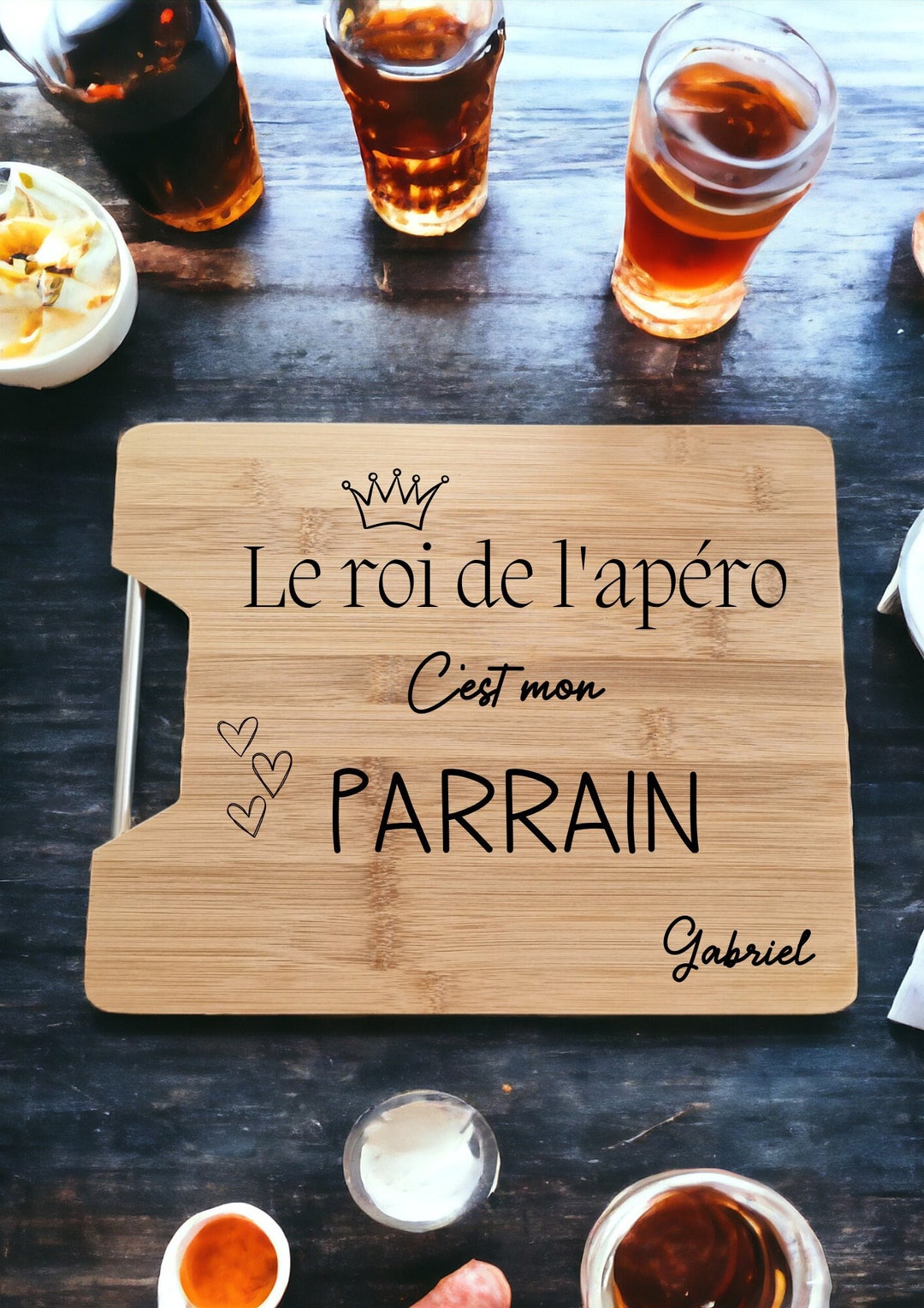 Planche à Découper Personnalisée Pour L'Apéritif - Bois Avec Prénom - Cadeau Crémaillère, Anniversaire - Avec Lanière De Suspension - 7