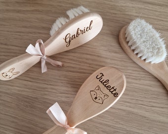 Brosse à cheveux bébé personnalisée / Brosse + Pochette / Cadeau de naissance