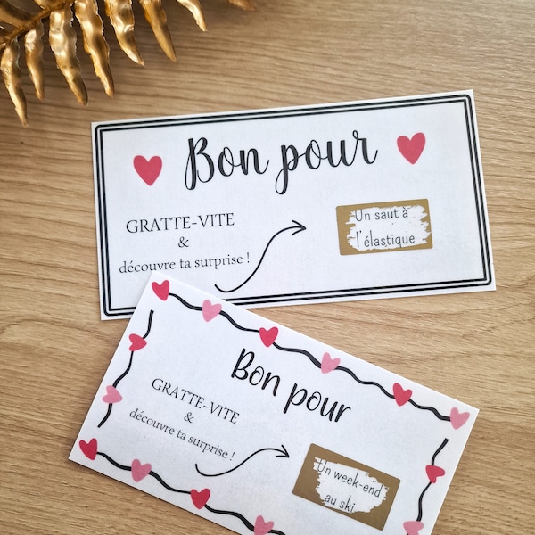 Carte à gratter " Bon pour " à personnaliser, cadeau original