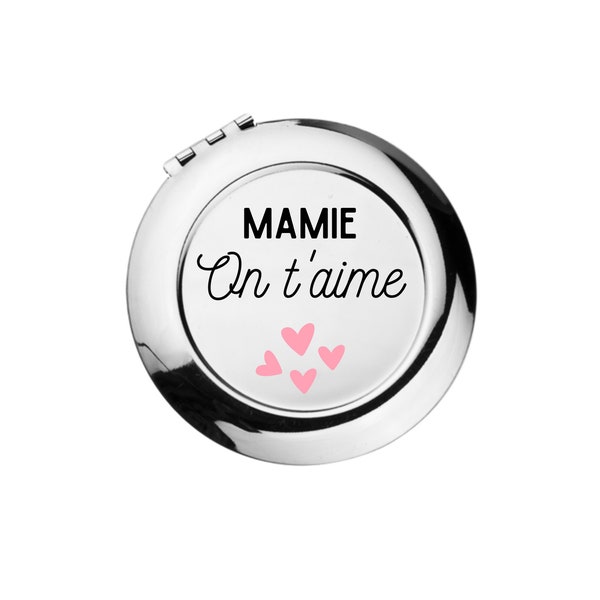 Miroir de poche personnalisé - Cadeau original - Fête des mères - Anniversaire - Mamie on t'aime