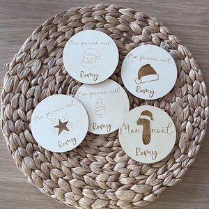 Carte en bois premier noël prénom personnalisé