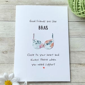 Friend Card, Best Friend, Bra, Support, Underwear, Bra Card, Support Card,  Friendship Card, Friend, Friends Are Like Bras, Funny Card 