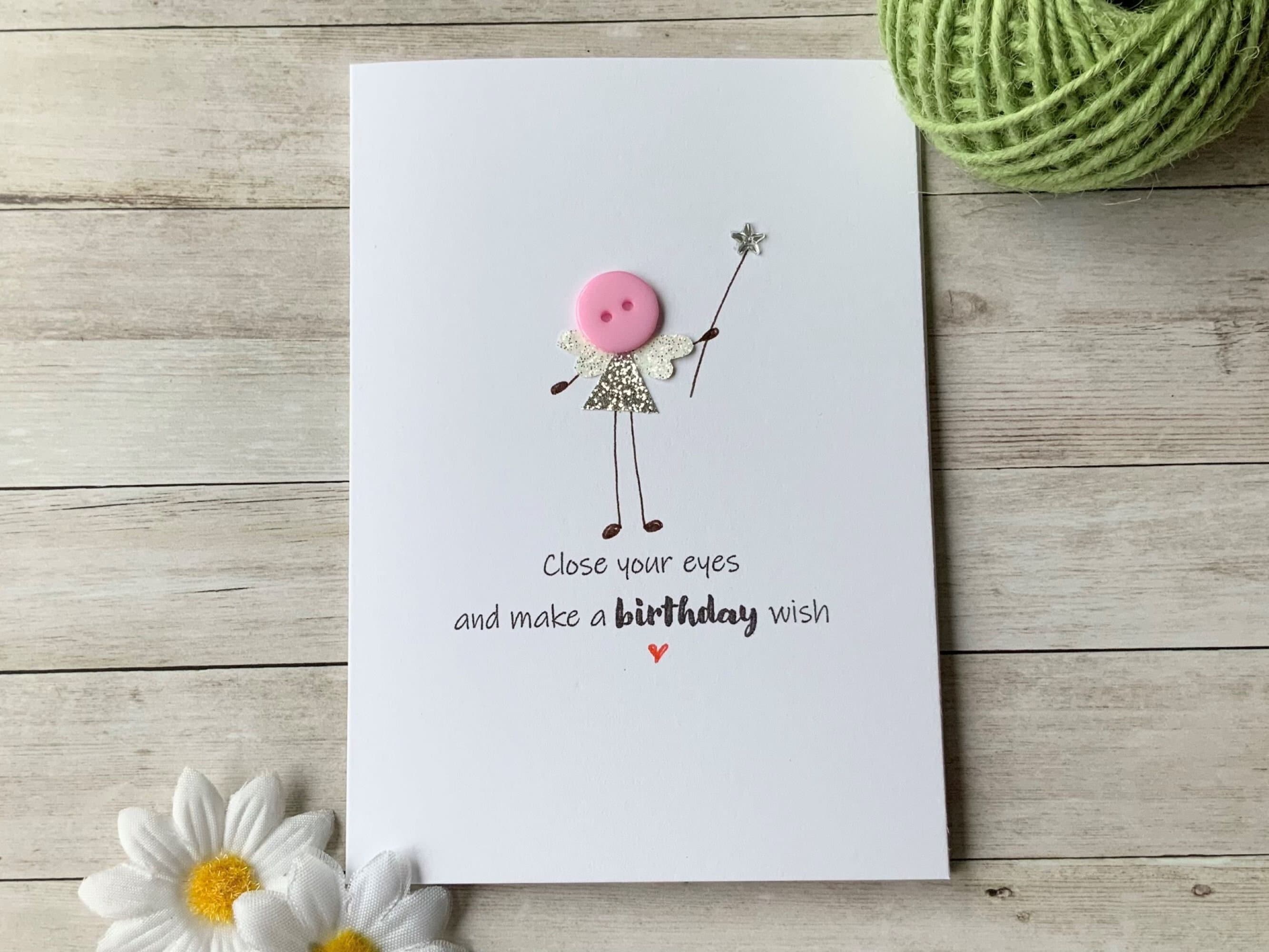 Handmade Birthday Card  Button Angel, Make a Wish - Etsy
