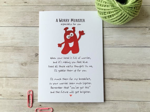 Worry Monster Encouragement Card: Anxiety Support, Mental Health Gift