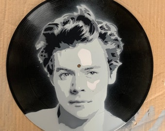 Harry Styles, original, spray painting, stencil, street art, graffiti, record, vinyl art,