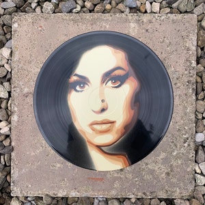 Amy Winehouse - original, spray painting, stencil, street art, graffiti, record, vinyl art, wall art, gift, for him, for her, unique