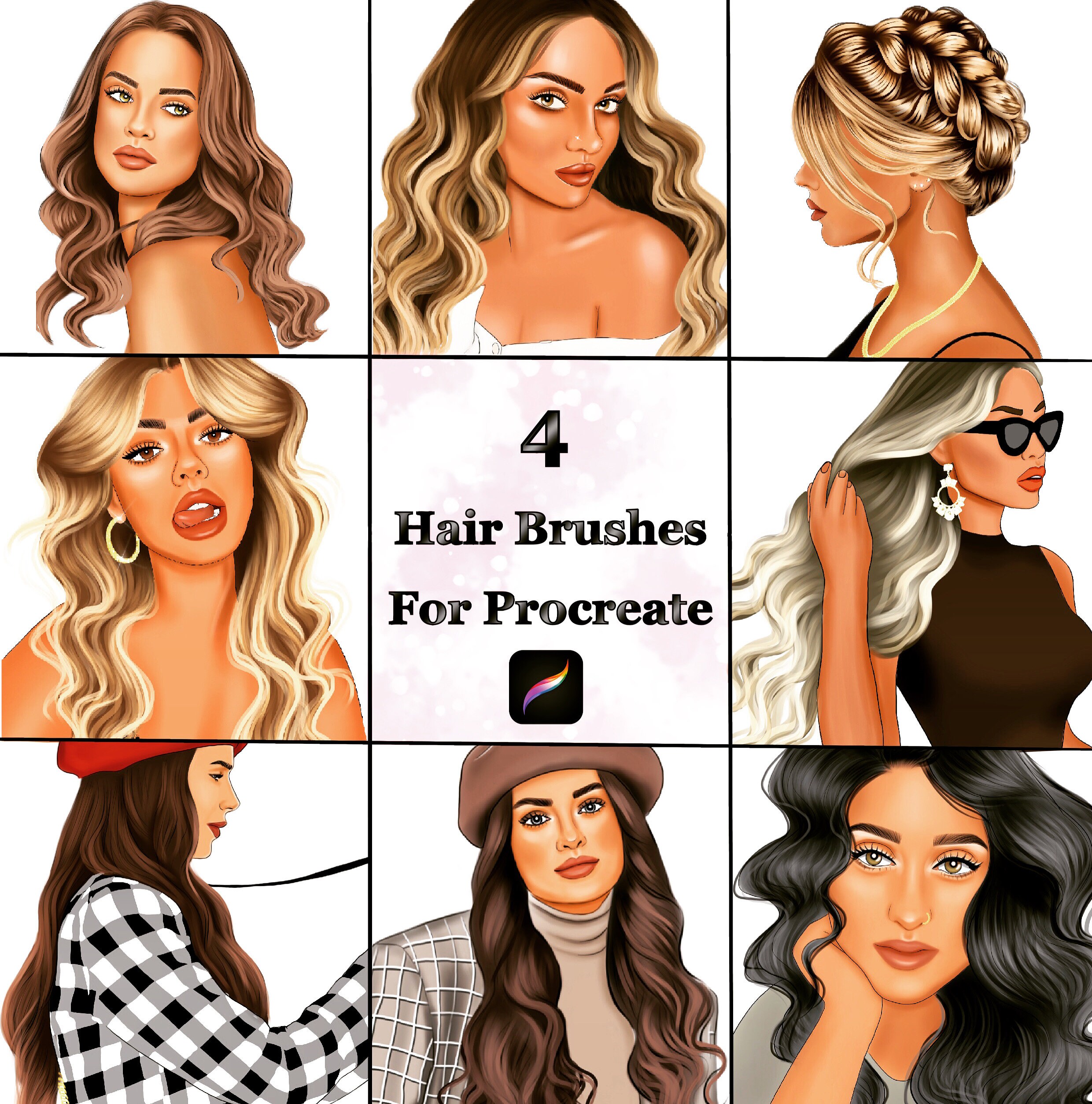 4 Hair Brushes for Procreate Etsy