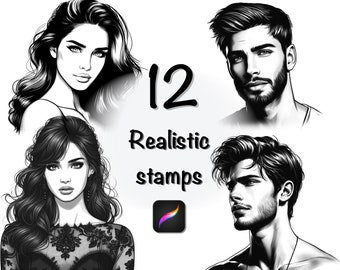 realistic stamps for Procreate,Procreate stamps face ,stamps for Procreate,procreate stamps,male stamps,female stamps