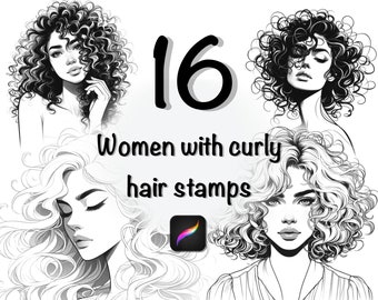 curly hair stamps for Procreate,Procreate stamps face ,stamps for Procreate,procreate stamps,female curly stamps,female stamps