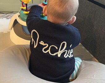 Personalised oversized Navy jumper - hand embroidered