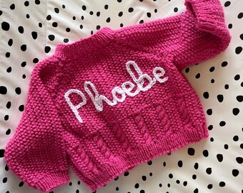 Personalised 0-3 months hand embroidered knitted cardigans and jumpers