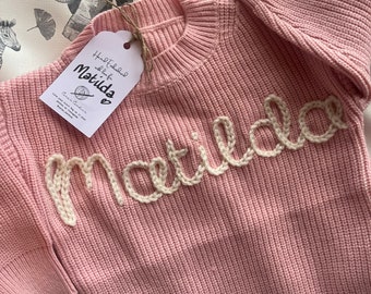 Personalised oversized blush jumper - hand embroidered