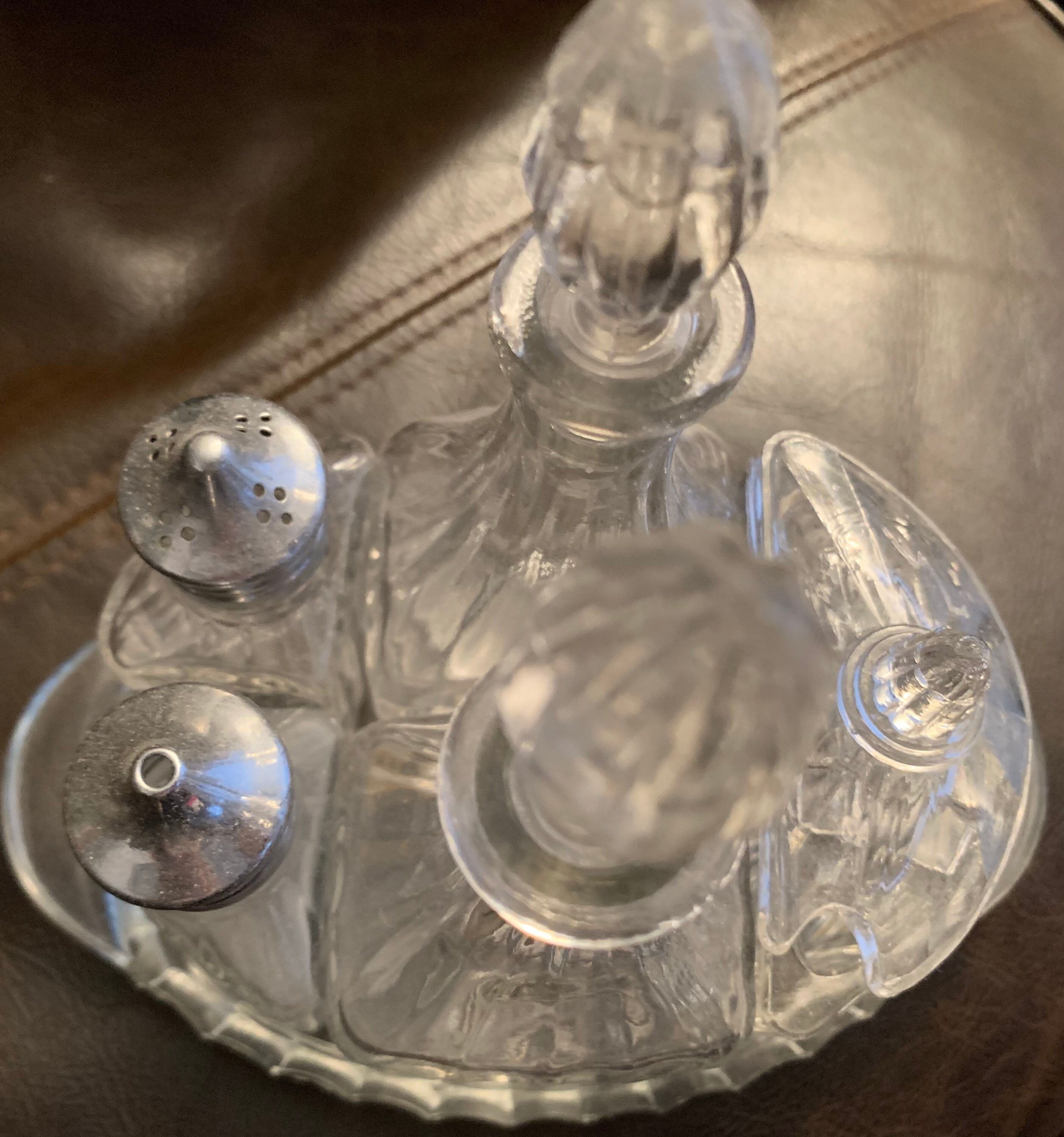 Vintage Pressed glass Condiment / Cruet Set Etsy