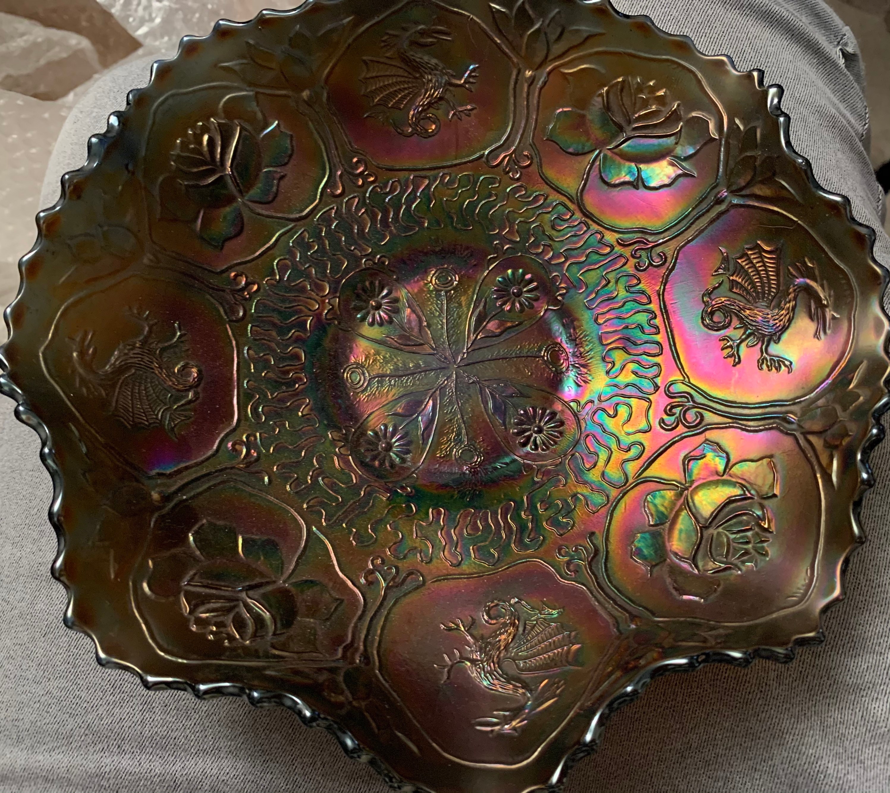 Fenton Carnival Glass Dragon & Lotus Bowl Etsy