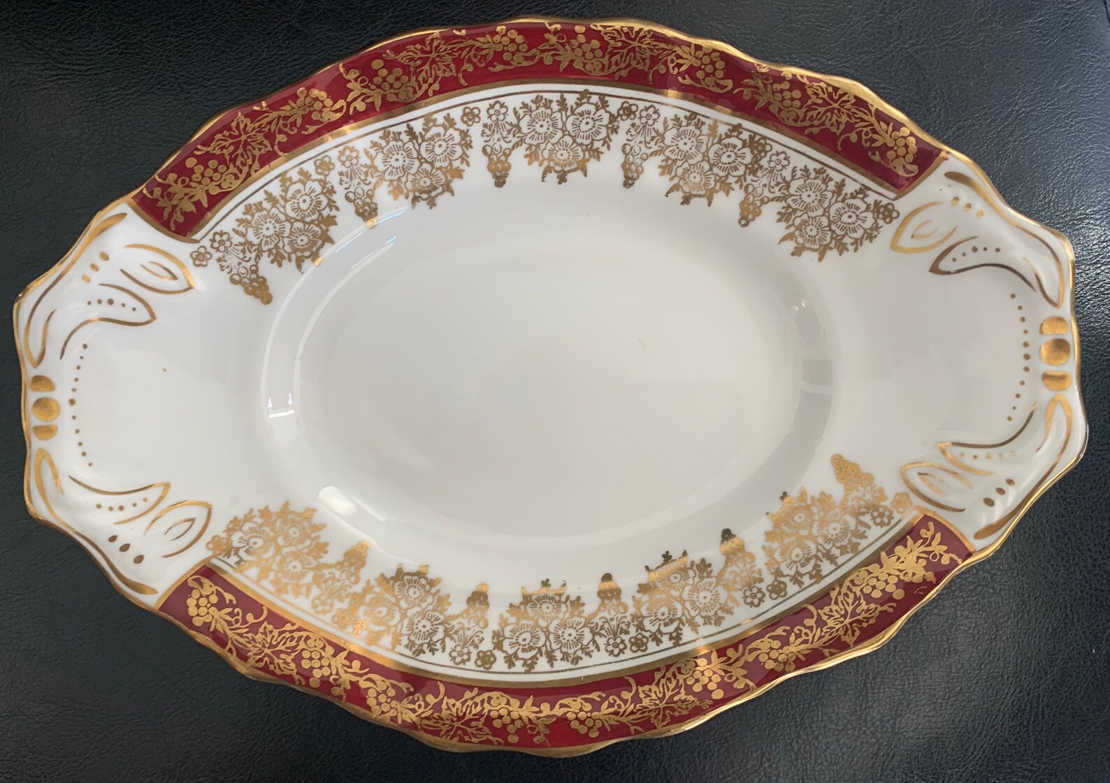 Royal Stafford Bone China Gravy Boat Saucer burgundy trim Etsy