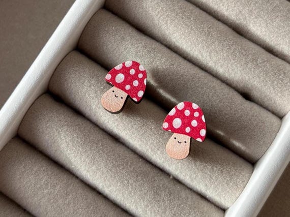 Mushroom Wooden Stud Earrings